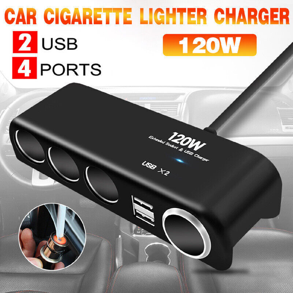 4 Way 12V 24V Multi Socket Car Cigarette Lighter Splitter USB Charger Adapter