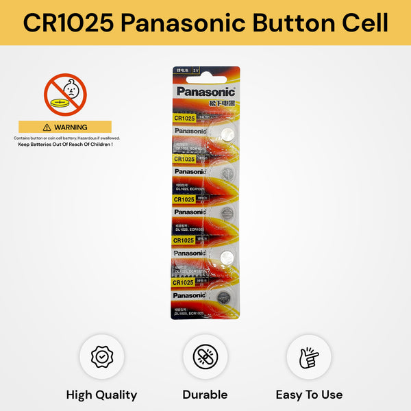 5PCs CR1025 Panasonic Coin Batteries