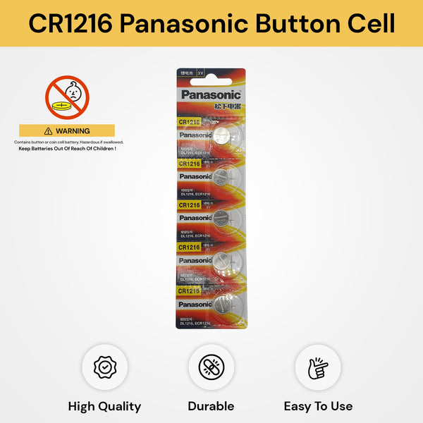 5PCs CR1216 Panasonic Coin Batteries