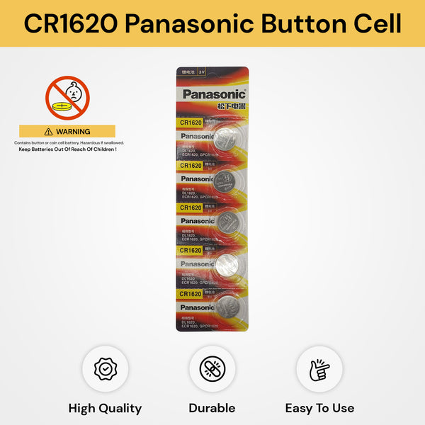5PCs CR1620 Panasonic Coin Batteries
