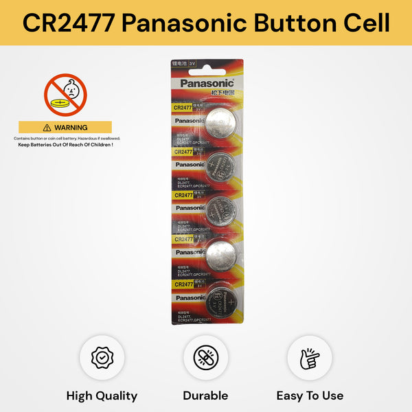 5PCs CR2477 Panasonic Coin Batteries