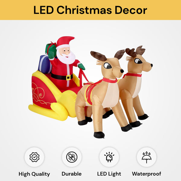 LED Santa Claus Sleigh On Pulling Reindeer Decor