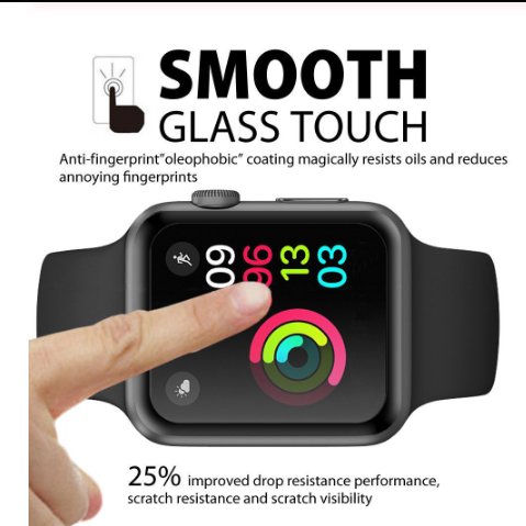 Compatible iWatch 3D Full Screen Tempered Glass - 38mm/40mm/42mm/44mm (Black) 5