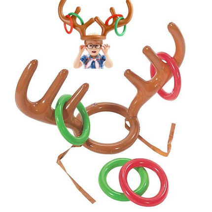 Inflatable Antler Reindeer Hat Ring Toss Xmas Birthday Party Game Holiday Toys