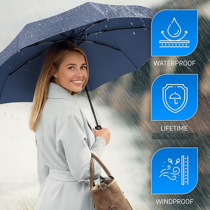 Automatic Folding Umbrella Windproof Auto Open Compact With 12Ribs Fiberglass
