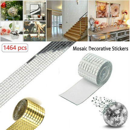 1464PCS Mini Mosaic Tiles Self-Adhesive Square Mirror Glass DIY Stickers Decors