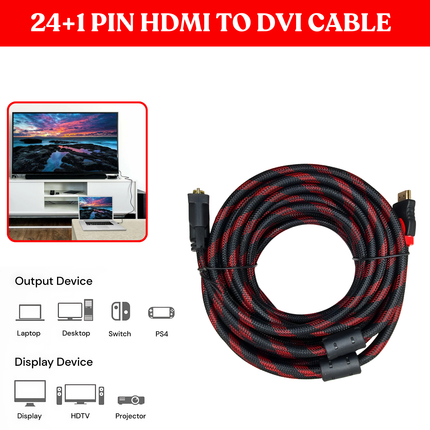 HDMI to DVI Cable Male DVI-D for LCD Monitor Computer Projector DVD Cord