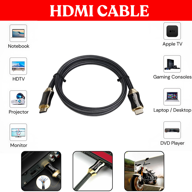 Premium HDMI Cable 4K Ultra HD 3D High Speed Ethernet 1m 2m 3m 5m 10m 15m