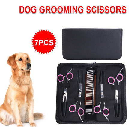 7" Professional Pet Dog Grooming Scissors Shear Hair Cutting Set Curved Tool Kit