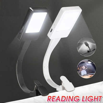 LED Book Reading Light Lamp USB Rechargeable Flexible Clip On Bed Desk Table