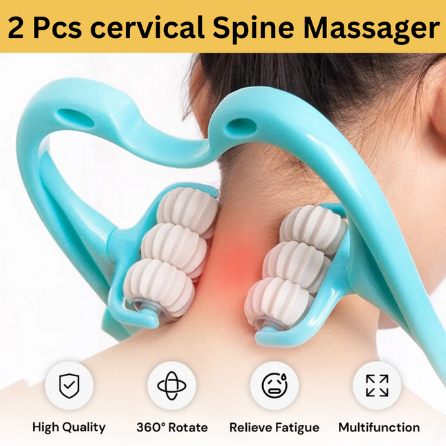 2 pcs 6-Roller Pressure Neck Massager - Portable Neck and Shoulder Massager - Sky blue