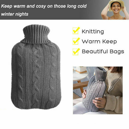 2 Litre HOT WATER BOTTLE Knitted Cover Winter Warm Rubber Bag Relaxing Warmer