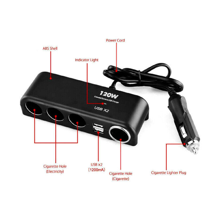 4 Way 12V 24V Multi Socket Car Cigarette Lighter Splitter USB Charger Adapter