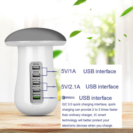 5 Multi Port USB Hub Quick Charger Mushroom Lamp