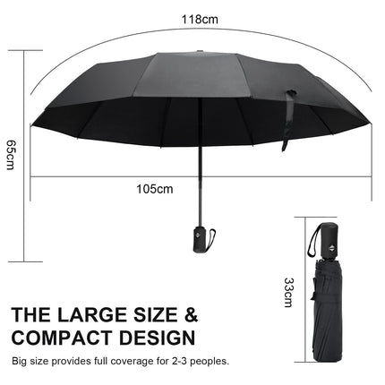 Automatic Folding Umbrella Windproof Auto Open Compact With 12Ribs Fiberglass