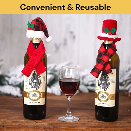 Holiday Bottle Cap N' Wrap Santa's Scarf and Hat For Wine or Liquor Bottles