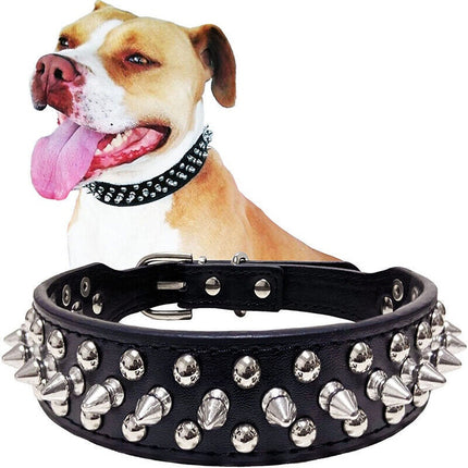 Dog Collar Leather Studded Black Brown Small Medium Large Breeds Pet