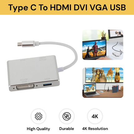 4 In 1 Type C to VGA DVI HDMI & USB Adapter