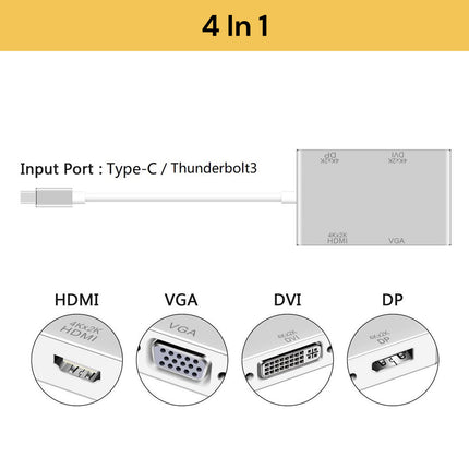 4 In 1 Type C to VGA DVI HDMI & USB Adapter