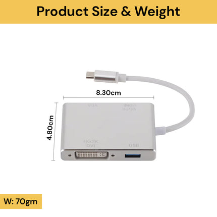 4 In 1 Type C to VGA DVI HDMI & USB Adapter