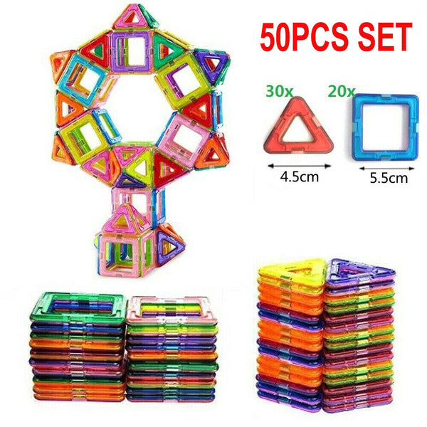 50 Pcs Strong Magnetic Blocks for Kids Magnetic Tiles Building Constructing & Creative Learning 3D Premium DIY Educational Toy Kit