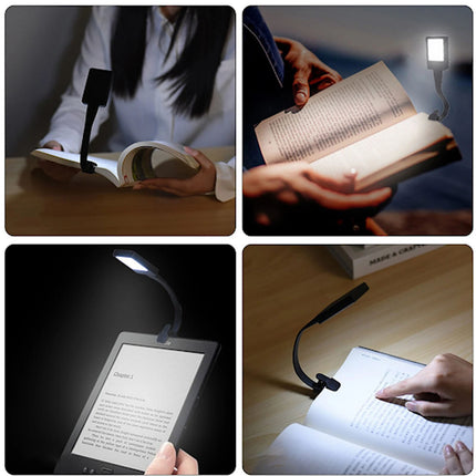 LED Book Reading Light Lamp USB Rechargeable Flexible Clip On Bed Desk Table