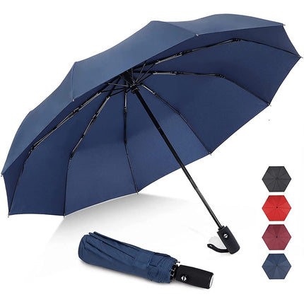 Automatic Folding Umbrella Windproof Auto Open Compact With 12Ribs Fiberglass