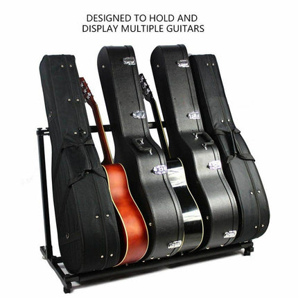 Stylish Guitar Stand Tidy Storage Rack Fits 5 Guitars Metal Padded Foam