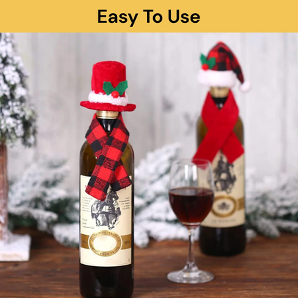 Holiday Bottle Cap N' Wrap Santa's Scarf and Hat For Wine or Liquor Bottles