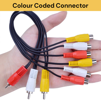 3 RCA Male to 6 RCA Female Audio Video Splitter Cable