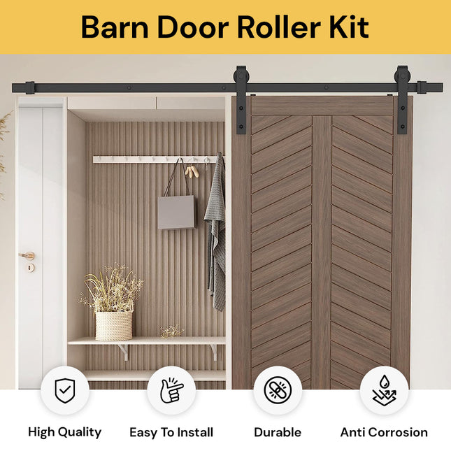 Single Sliding Barn Door Hardware Track Roller Kit - Black - Smooth and Quiet Operation