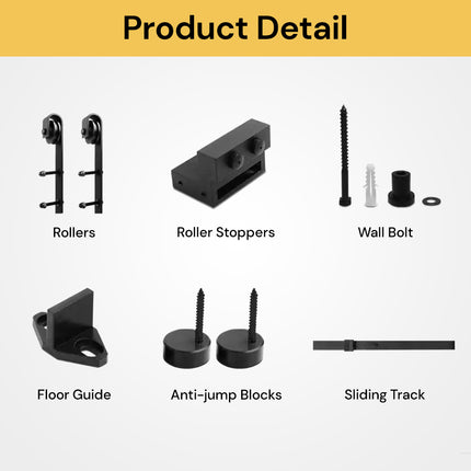 Single Sliding Barn Door Hardware Track Roller Kit - Black - Smooth and Quiet Operation