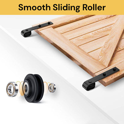 Single Sliding Barn Door Hardware Track Roller Kit - Black - Smooth and Quiet Operation