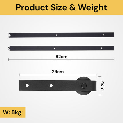 Single Sliding Barn Door Hardware Track Roller Kit - Black - Smooth and Quiet Operation