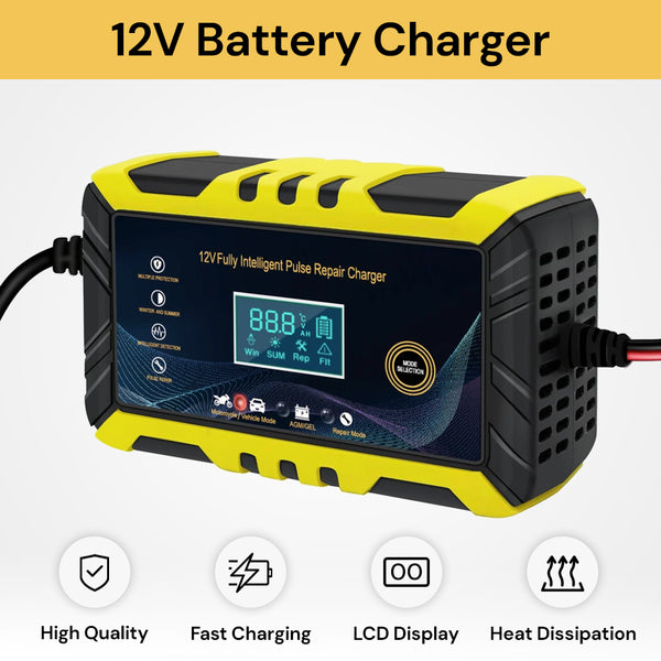 12V Pulse Repair Battery Charger -Yellow-Black - Maintenance and Recovery