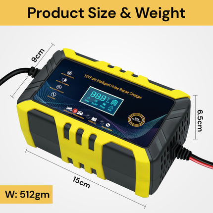 12V Pulse Repair Battery Charger -Yellow-Black - Maintenance and Recovery