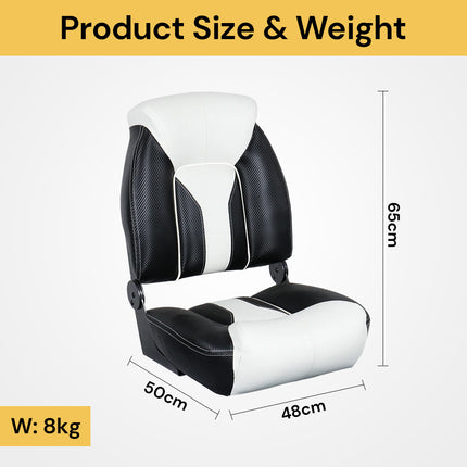 Folding Boat Seat - Black -White - Compact and Comfortable