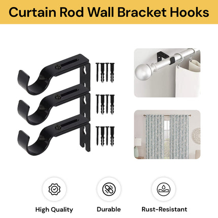 3PCs Adjustable Curtain Rod Wall Bracket Hooks