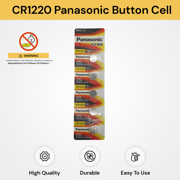 5PCs CR1220 Panasonic Coin Batteries