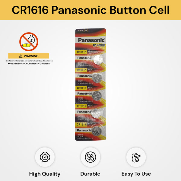 5PCs CR1616 Panasonic Coin Batteries