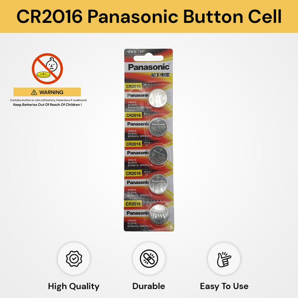 5PCs CR2016 Panasonic Coin Batteries
