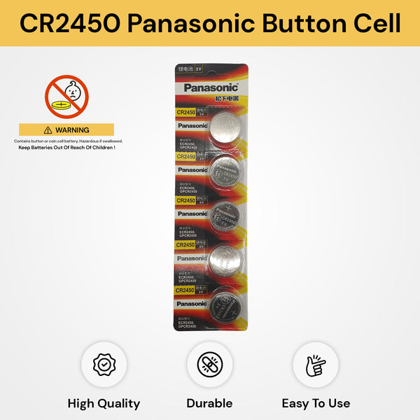 5PCs CR2450 Panasonic Coin Batteries