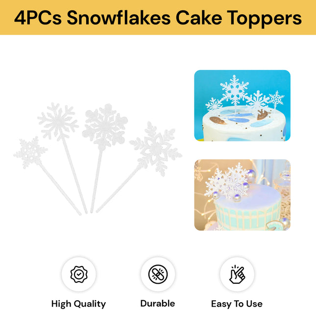4PCs Snowflakes Cake Toppers