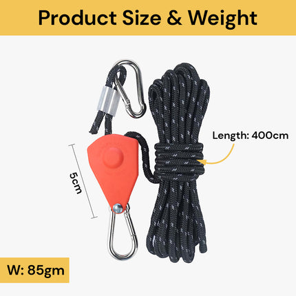 Camping Rope with Ratchet Pulley - Heavy Duty, Adjustable