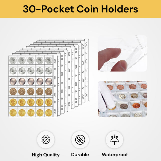 10PCs 30-Pocket Coin Holders