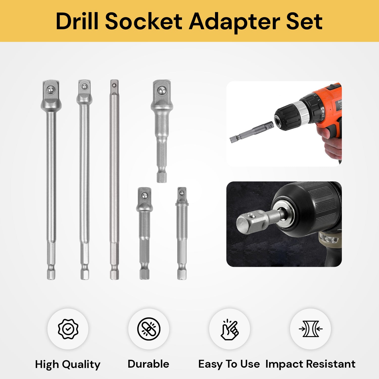thumbnail image 2 of YOSIGHT 3Pcs Power Extension Bar Set, 1/4 In. Hex Shank Driver Socket Adapter For Drill 1 4 In 3 8 In 1 2 In Chrome Vanadium Steel Adapter C36 2 of 11