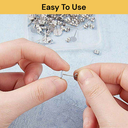 100PCs Earring Stud Posts Pads + Nut Backs