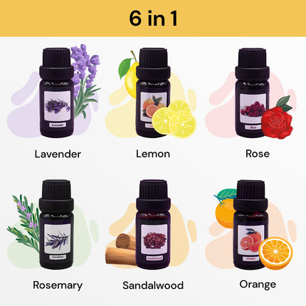 Essential Oils for Aroma Diffuser 6-Pack - Assorted - Relaxing and Fragrant