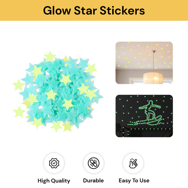 100pcs Glow Star Stickers - Luminous Decor, Assorted Colors