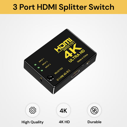 4K Ultra HD 3 Port HDMI Splitter Switch